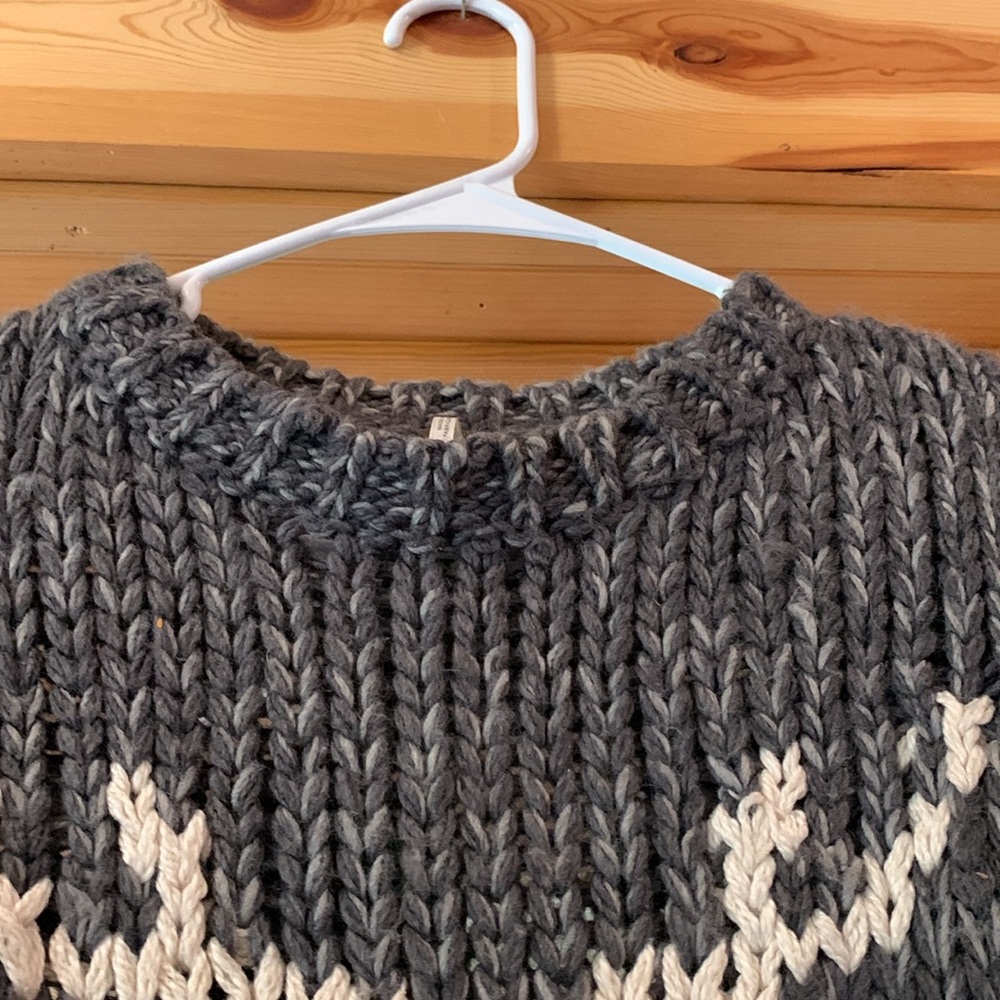 Women's Free People Prancer Dancer Reindeer Wool Knit Pullover Gray Sweater M - Picture 5 of 10
